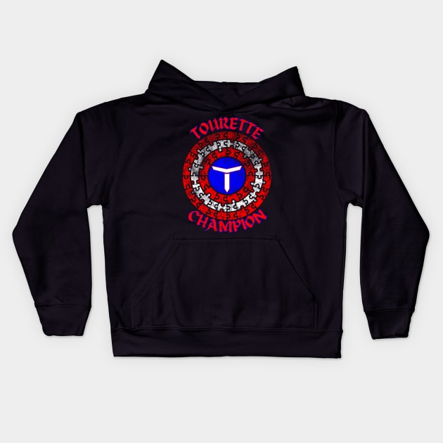 Tourette Champion Hero Shield Kids Hoodie by chiinta